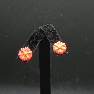 nwot handmade orange pink flower stud earrings
